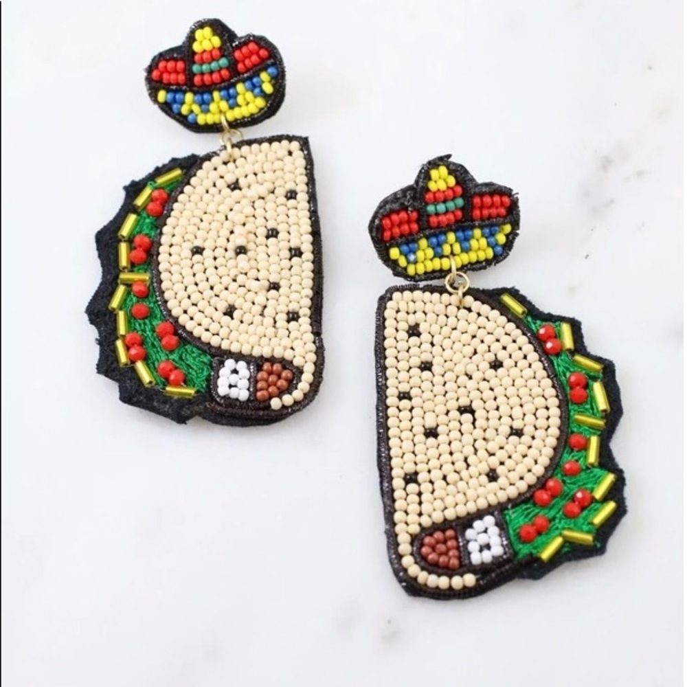 Cinco de Mayo beaded taco earrings